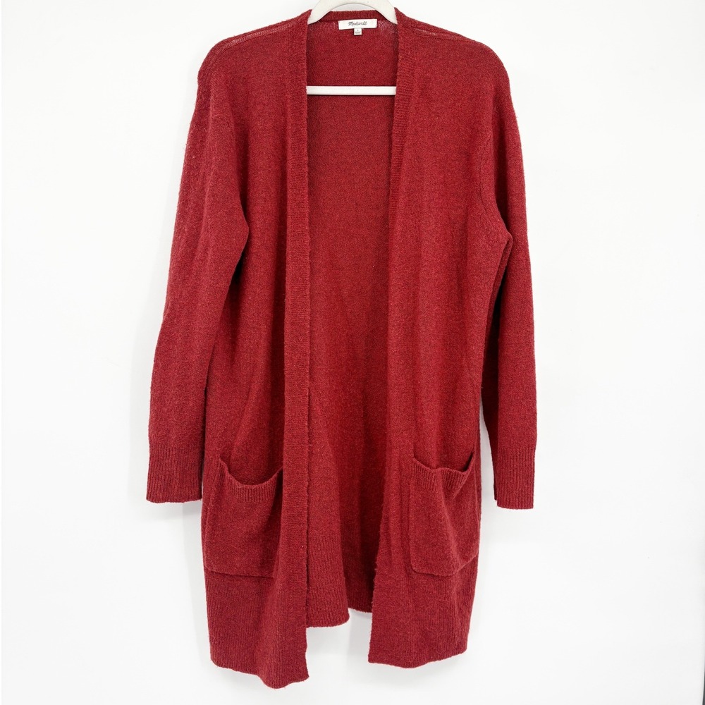 Madewell Womens Coziest Yarn Kent Merino‎ Alpaca Blend Open Front Cardigan Red S
